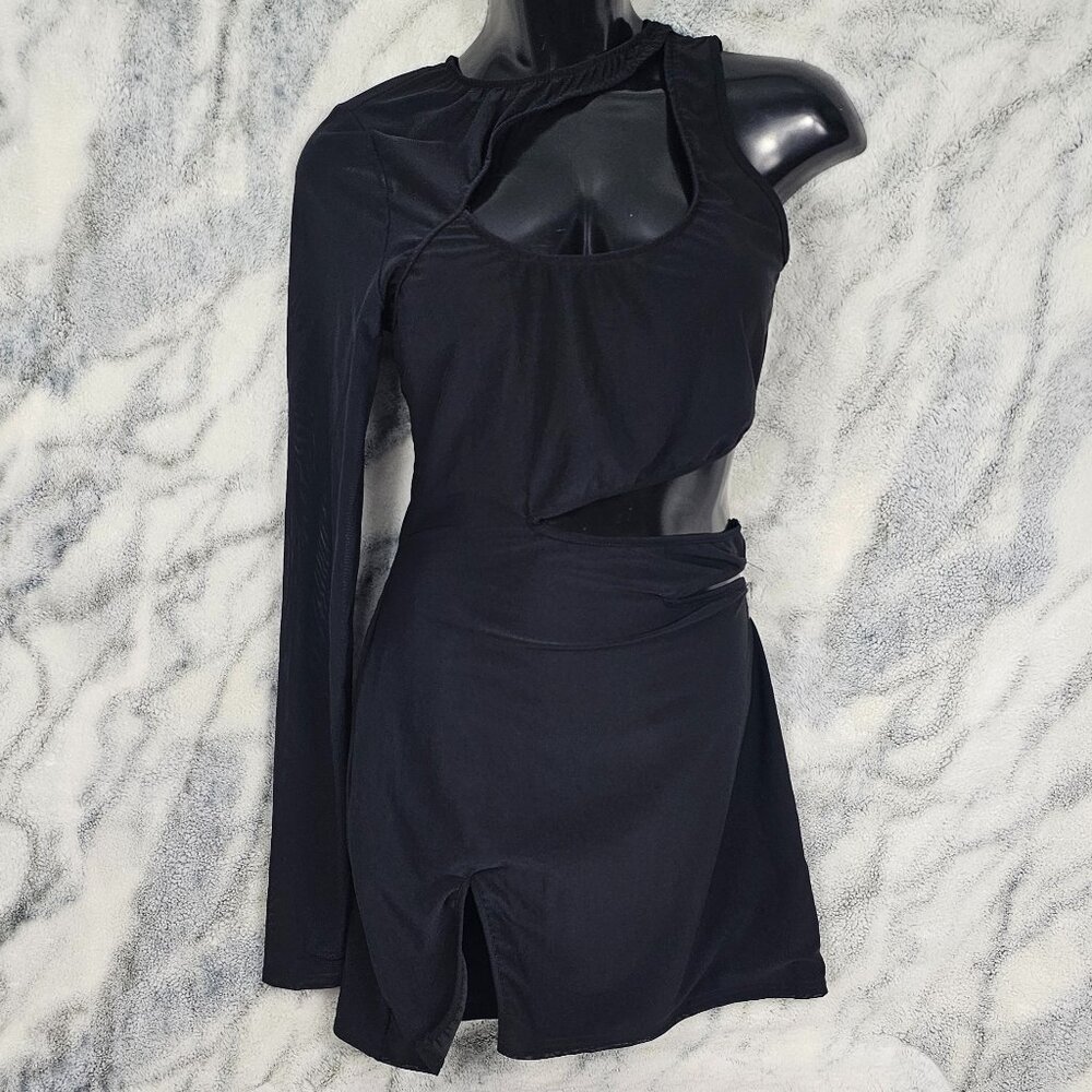 Dolls Kill Poster Grl One Sleeve XXL Bodycon Black Dress Mesh Overlay